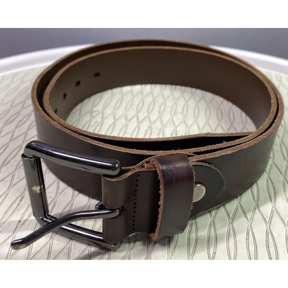 Unbranded Men's 47" Long Full Grain Leather Dark Brown Belt Dark Metal Buckle‎
